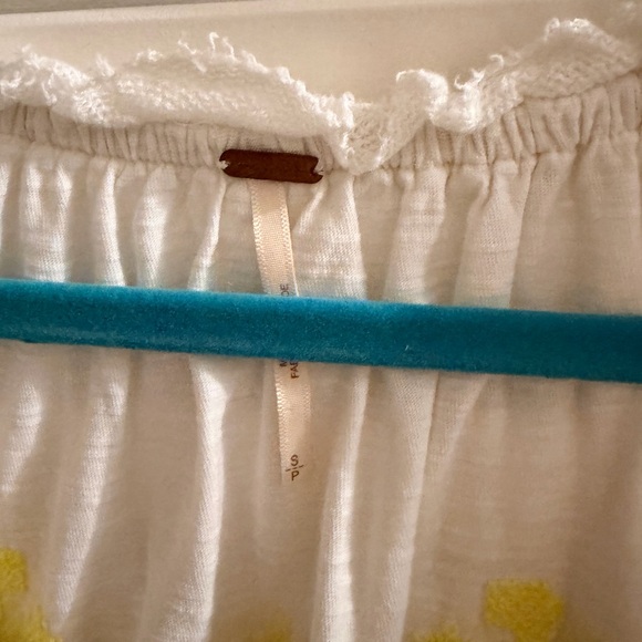 Free People Persuasion Embroidered Peasant Top Boho Oversized Ivory Yellow - Picture 2 of 6